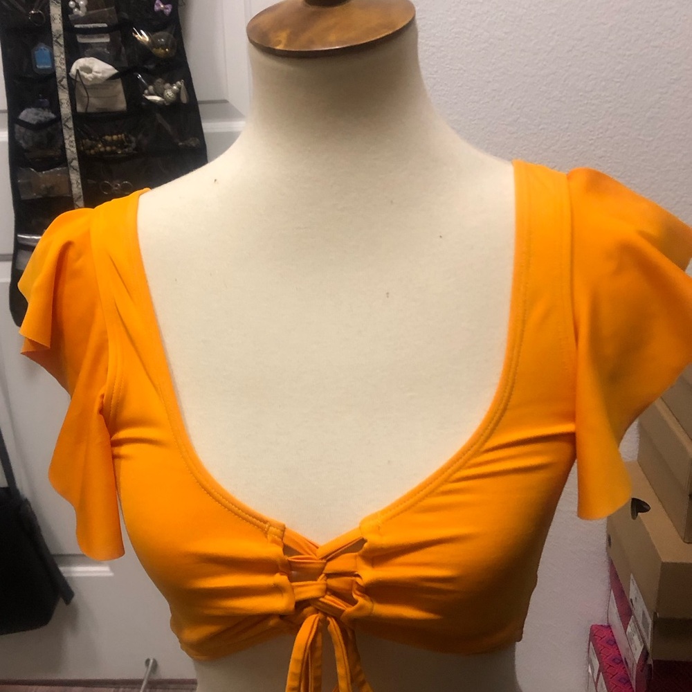 Yellow Woman’s Swim Swimsuit Top with Tie Detail SUPER CUTE Size S